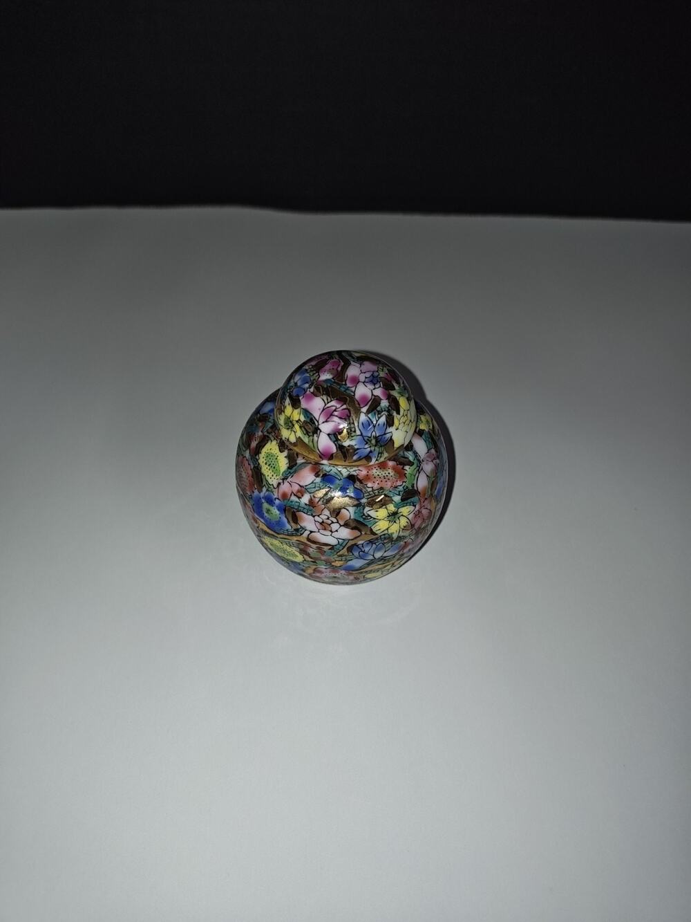 Colorful Vintage Botanical Ginger Jar Urn Hand Painted Floral Mini Vase With Lid